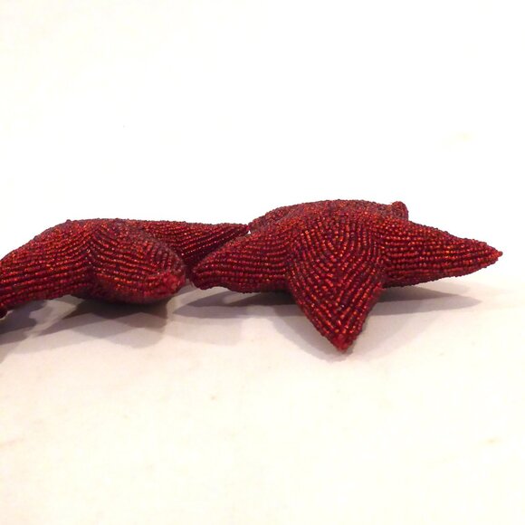 NEW 6” CHRISTMAS HOLIDAY RED BEADED SEED BEAD STAR TASSEL ORNAMENT LOT OF 4 - Picture 5 of 10